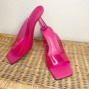 Zara Hot Pink Lucite Square Toe Mule Heel Size 40
